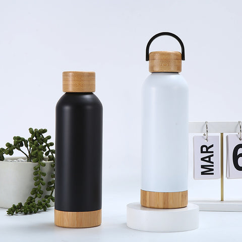 500ml Stainless Steel Vacuum Insulated Bottle with Bamboo Lid and Base