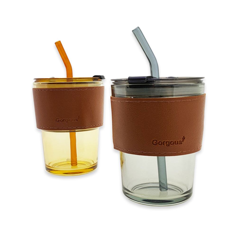 Glass cup discount with straw