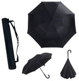 Inverted Umbrella / Reversible Umbrella, Reversed Umbrella with Leather J Handle - YG Corporate Gift