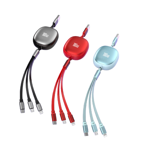 3-in-1 100W Fast Charging Retractable Cable
