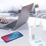 100W Four-Port GaN Wall Charger with 2 USB-C Ports (100W, 30W) and 2 USB-A Ports with PD and QC 3.0