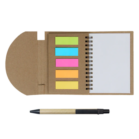 A5 Eco Notebook with Post-It Notes and Recycle Ball Pen