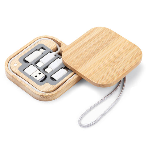 Square Bamboo 4-in-1 Charging Cable