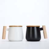 Coffee Mug with Spoon, Wooden Handle and Cover