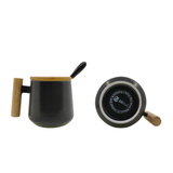 Coffee Mug with Spoon, Wooden Handle and Cover
