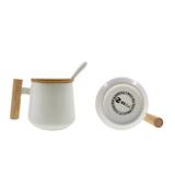 Coffee Mug with Spoon, Wooden Handle and Cover