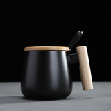 Coffee Mug with Spoon, Wooden Handle and Cover