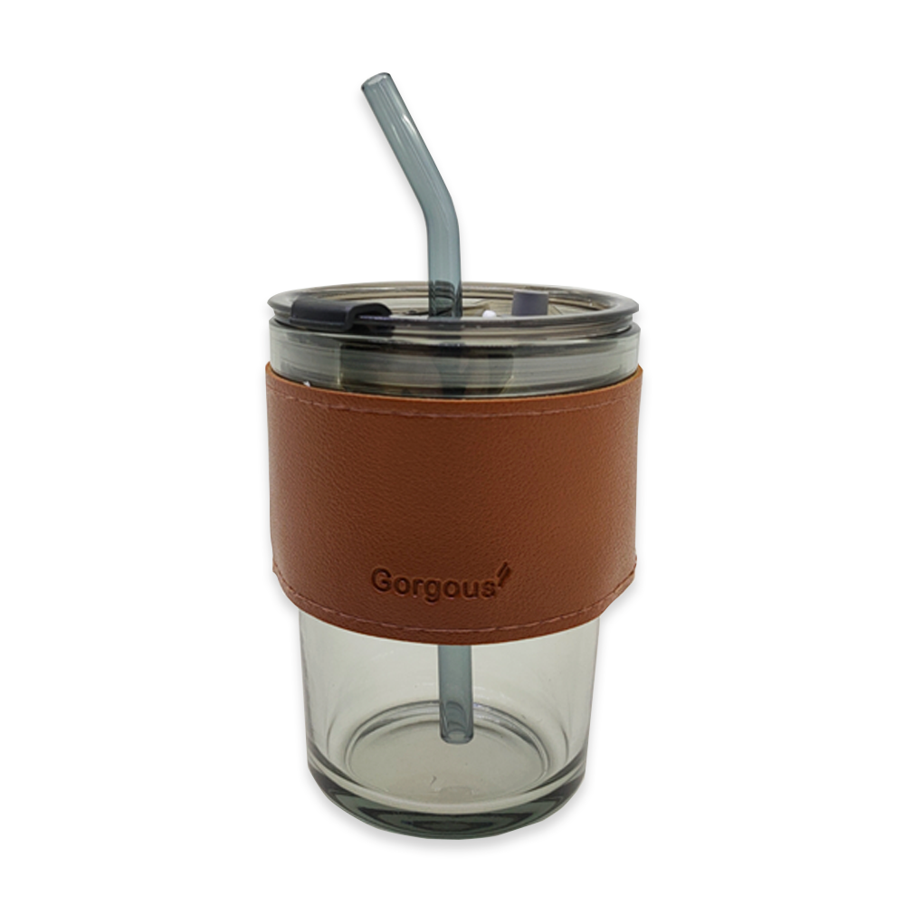 Glass Cup with Straw 400ml